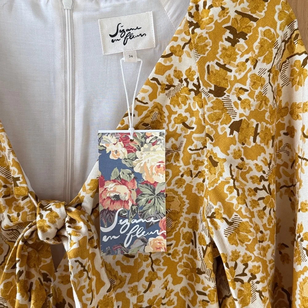 Sezane ROBE LONGUE NEOMIE ALCAZAR OCRE Yellow Floral Dress NWT SIZE 34 US 2 - Picture 7 of 16